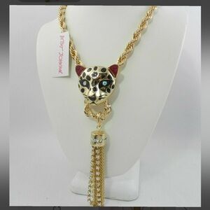 NWT BETSEY JOHNSON MAGNIFICENT GOLD LEOPARD PENDANT NECKLACE
